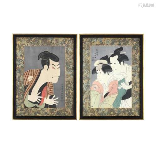 Two Woodblock Prints after Toshusai Sharaku (Japanese,