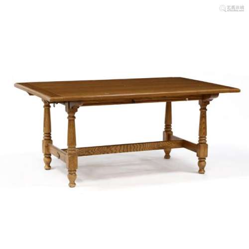Contemporary Oak Trestle Base Table