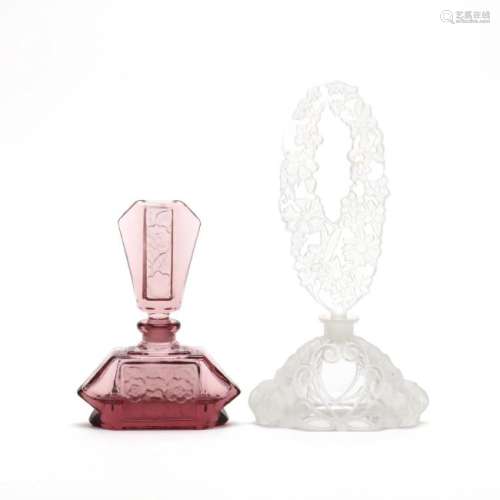 Two Vintage Art Deco Glass Perfume Bottles