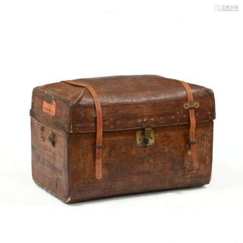 Antique Tooled Leather Travel Trunk