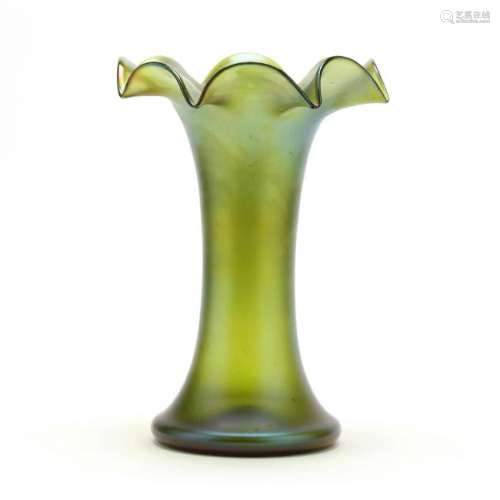 att. Loetz, Green Tall Glass Vase