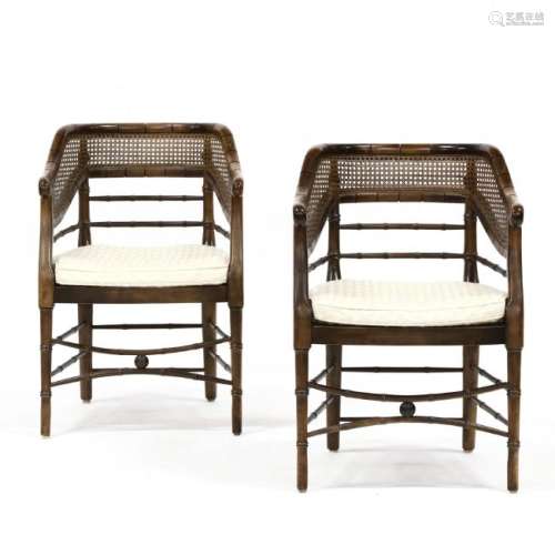 Pair of Regency Style Walnut Arm Chairs