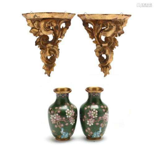 Pair of Diminutive Cloisonne Urns with Gilt Wall