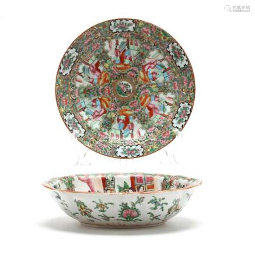 Famille Rose Serving Bowl and Plate