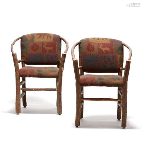 Old Hickory, Pair of Folky Arm Chairs