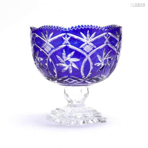 Cobalt Cut to Clear Center Compote