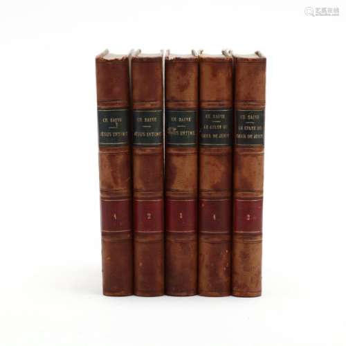 Five Antique French Leather Bound Books