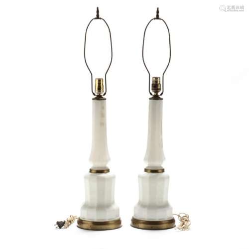 Pair of Hollywood Regency Brass and Glass Table Lamps