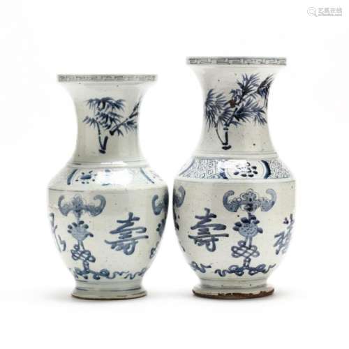 Near Pair of Chinese Cobalt Decorated Vases
