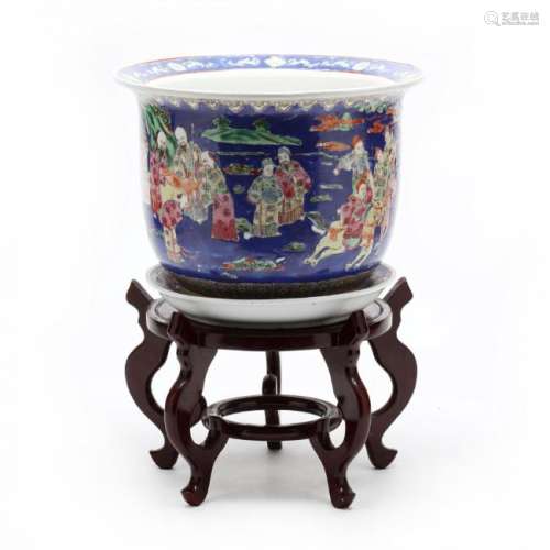 Chinese Export Porcelain Jardiniere on Stand