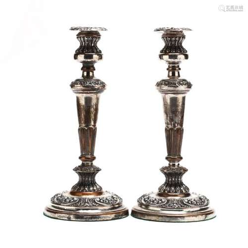 A Pair of Sheffield Plate Candlesticks