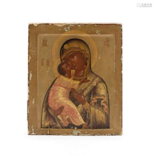 Antique Russian Icon of the Black Madonna of