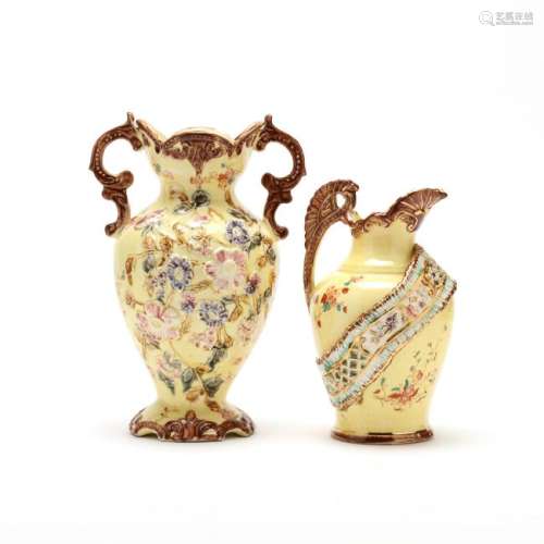 Two Pieces of English Majolica with Yellow Ground