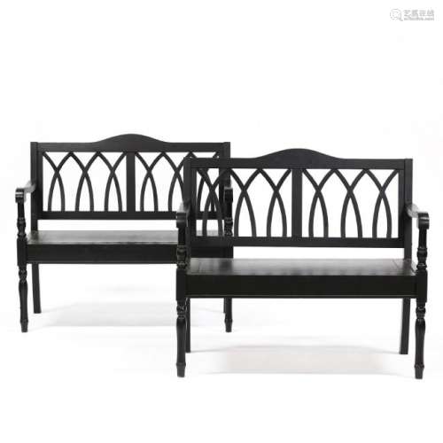 Pair of Contemporary Black Lacquered Benches