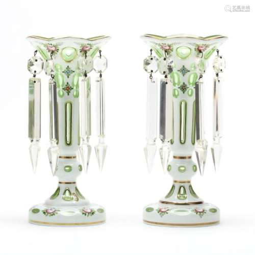 Pair of Bohemian Cut to Green Mantle Lusters