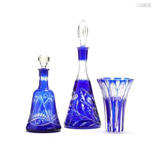 (3 Pc.) Cut to Clear Cobalt Glass Items