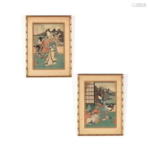 Two Woodblock Prints by Utagawa Kunisada (Japanese,