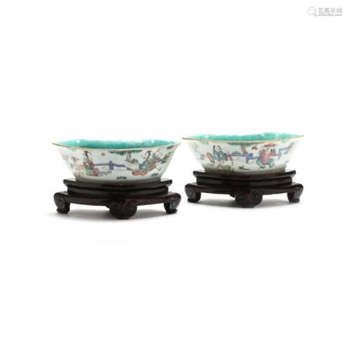 Pair of Shaped Chinese Export Bowls on Stands