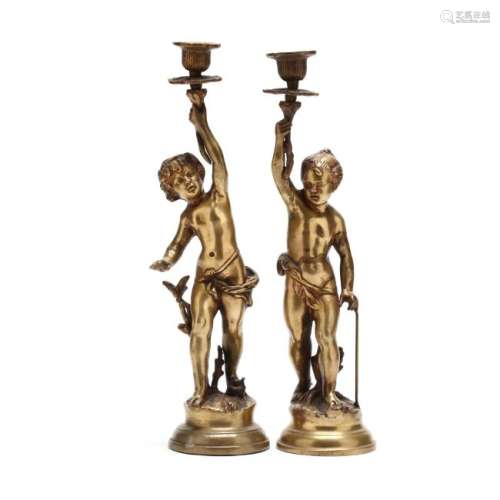 Pair of Figural Rococo Style Gilt Metal Candelabra
