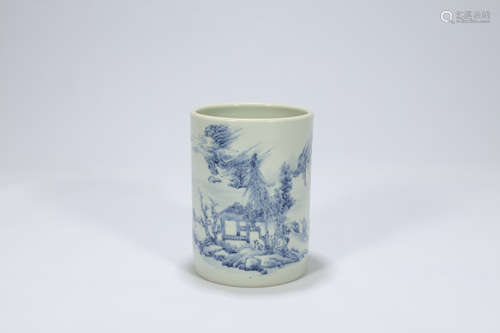 Chinese blue and white porcelain brush pot.