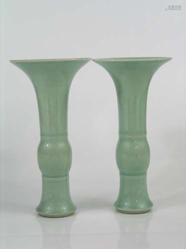 Pair Chinese celadon porcelain vases, Qianlong mark.