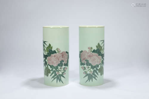 Pair Chinese famille rose porcelain hat vases.