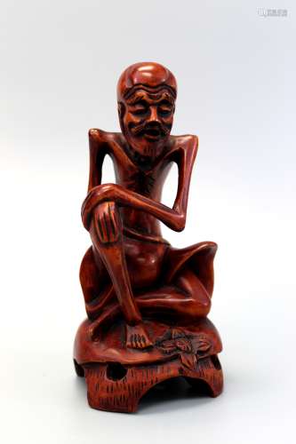 Chinese carved wood skinny Luohan.