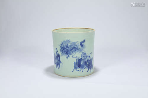 Chinese blue and white porcelain brush pot.