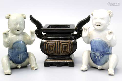 Two Chinese porcelain figure of boys and incense