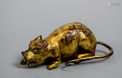 Chinese Tibetan Gilt Bronze Rat
