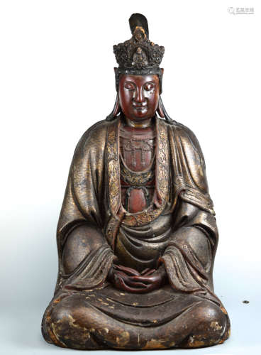 Chinese Lacquer on Wood Seated Kuanyin