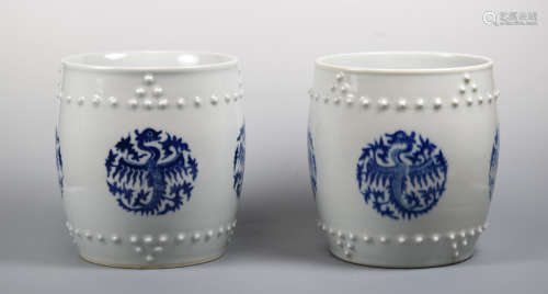 Pair Chinese Blue White Porcelain Planters