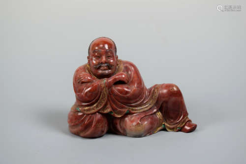 Chinese Soapstone Lohan with Polychrome Gilt