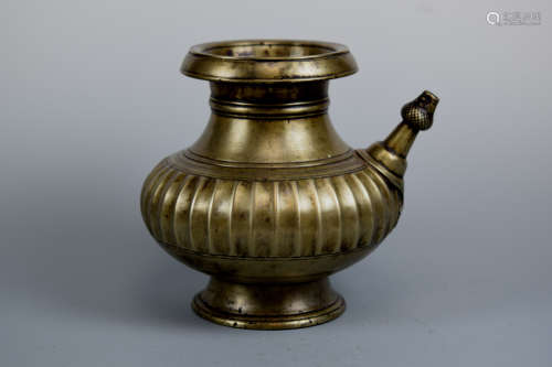 Tibet Nepal Nronze Ewer with Ribbed Body