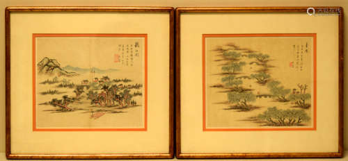 Pair Chinese Painting of Landscape Scene