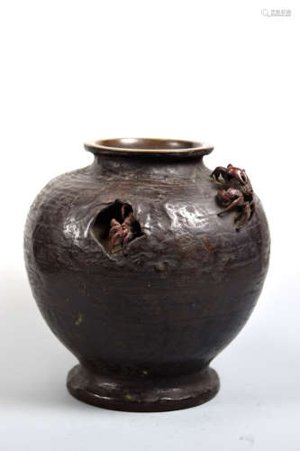 Japanese Bronze Vase with Crab