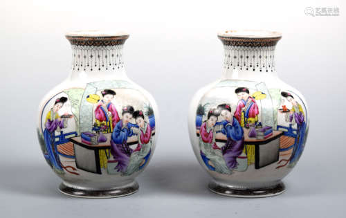 Chinese Porcelain Vases with Enamle Mark
