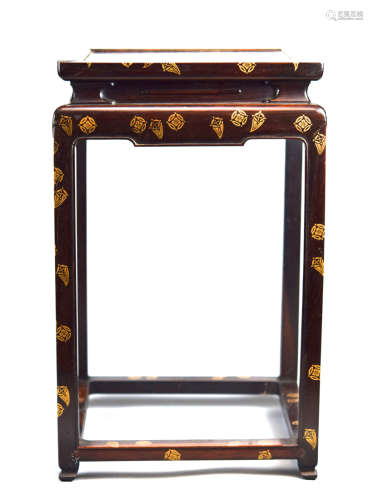 Japanese Rosewood Stand with Gold Lacquer Landscape