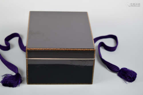 Japanese Lacquer Box with Silver Rim