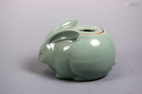 Japanese Studio Celadon Porcelain Rabbit with Dong Zan Mark