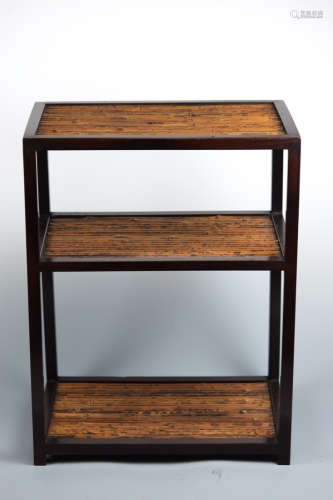 Chinese Rosewood and Bamboo Curio Shelf