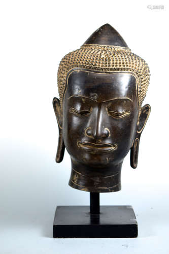 Thai Bronze Buddha Head on Stand