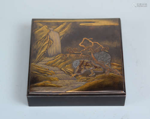 Japanese Lacquer Writing Box - Siged - Silver Boy Head
