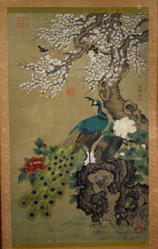 Chinese Painting on Silk of Peacock
