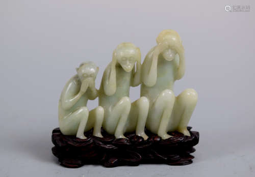 Chinese Jadiete Carving of Three Monkey