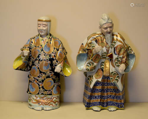 Massive Pair Japanese Kutani Porcelain Figurines