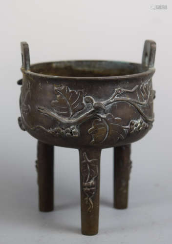 Chinese Bronze Censer with Grapevine