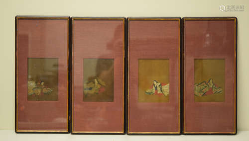 Japanese Edo Period Painting on Silk - Set of Four