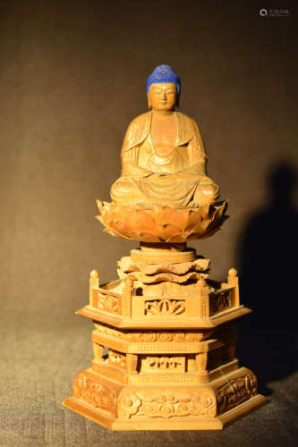 Japanese Wood Buddha on Base