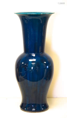 Massive Chinese Yenyen Porcelain Vase with Peacock Blue Glaze
